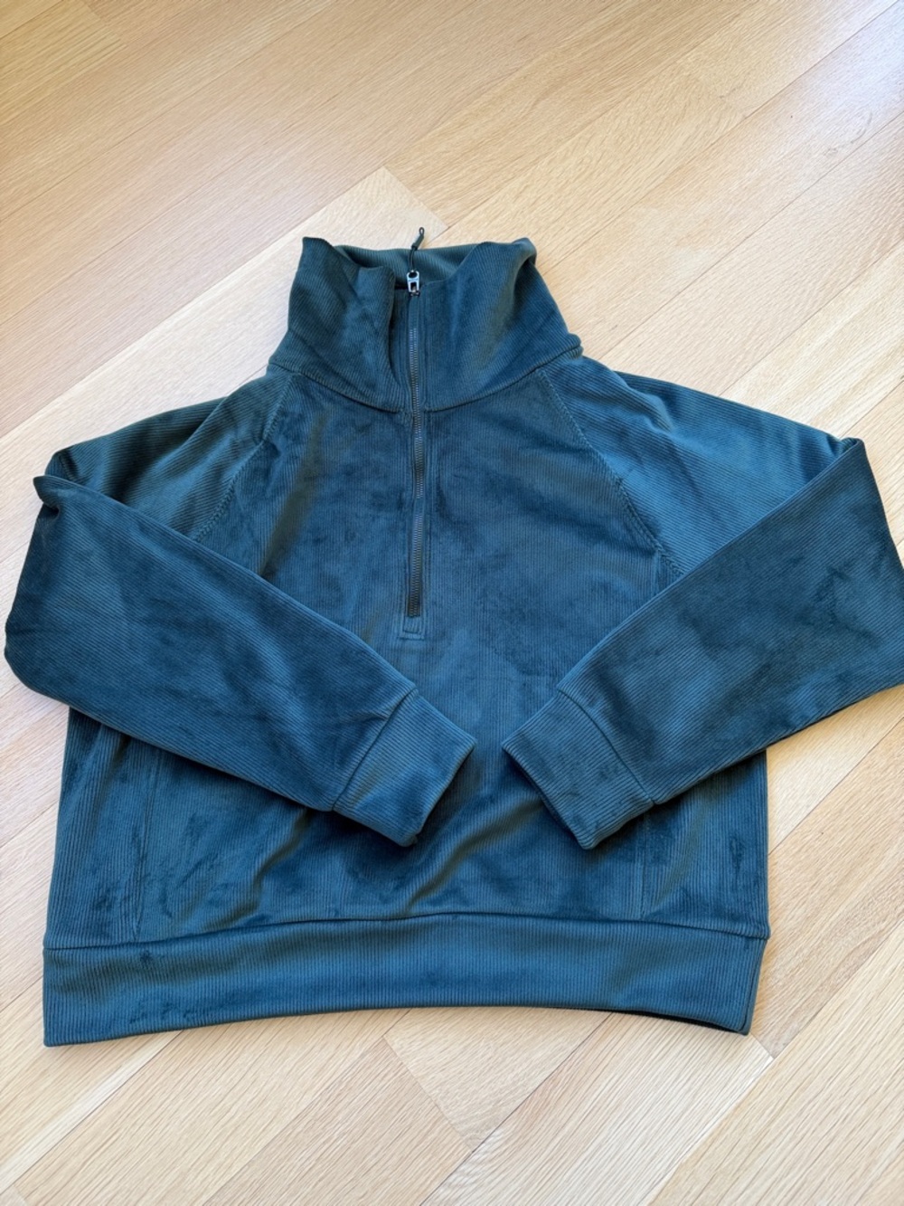 🪻Kyodan Women's Green Ribbed Velour Quarter Zip Funnel Neck Sweatshirt Size XL